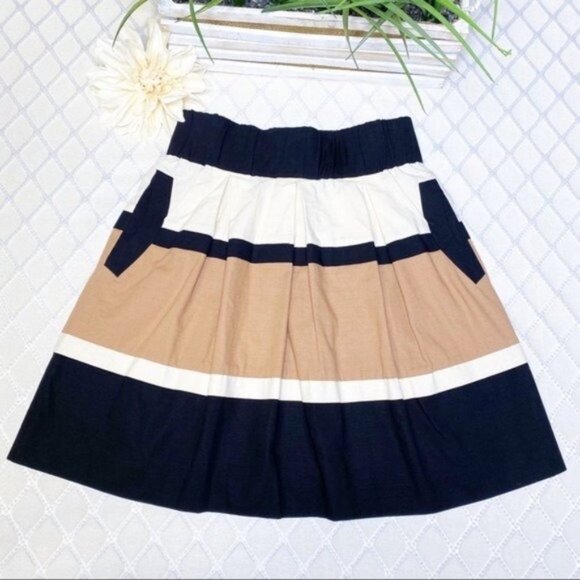Anthropologie Striped Colorblock Mini Skirt Tan White Black XS - Picture 2 of 8